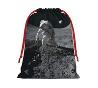 Astronauts At Work Drawstring Gift Bag â€“ Premium Polyester Holiday & Party Favor Bag With Full-Print Design, Perfect For Christmas, Halloween, And Promotions