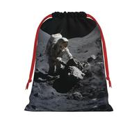Astronauts At Work Drawstring Gift Bag – Premium Polyester Holiday & Party Favor Bag With Full-Print Design, Perfect For Christmas, Halloween, And Promotions