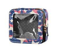 Astronauts Constellations Planets Mini Clear Make Up Bag Skin Care Cosmetic Containers for Women, 4th July American Independence Day, One Size