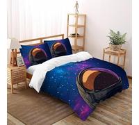 Astronauts Cover Set 3D Printed Outer Space Boys Girls Three-piece Set UltraSoft Microfiber Includes 2 Pillowcases ZipperClosure Super King（260x220cm）