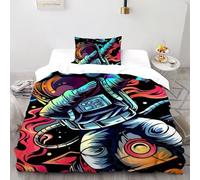 Astronauts Duvet Cover Set 3D Printed Outer Space Boys Girls 3Pcs UltraSoft Microfiber Includes 2 Pillowcases Invisible Zipper Single（135x200cm）