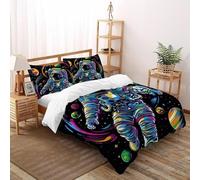 Astronauts DuvetCover 3D Printed Outer Space Boys Girls Three-piece Set UltraSoft Microfiber Includes 2 Pillowcases Invisible Zipper Super King（260x220cm）