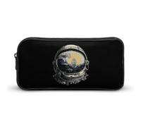 Astronaut's Helmet with Waves and A Ship Large Capacity Pencil Cases with Zippered Portable Pen Pouch Makeup Bag Office Supplies