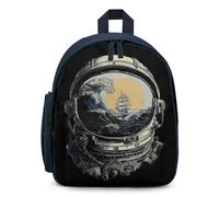 Astronaut's Helmet with Waves And A Ship Simple Backpacks Casual Daypacks Lightweight Rucksack for Camping Hiking Travel