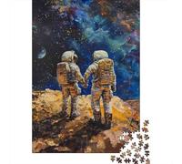 Astronauts Holding Hands on Moon 1000 Piece Jigsaw Puzzle, 52x38cm/1000pcs, for Adults, Relaxing Indoor Activity, Evening Leisure And Time at Home
