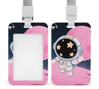 Astronauts in Space ID Badge Holder - Retractable Badge Reel, Vertical Card Name Tag Holder with Breakaway Lanyard, ID Cards Holders Case for Nurse Security Staff Women Men