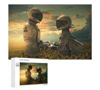 Astronauts in Sunflower Field Wooden Picture Puzzle for Grown-Ups, 1000 PCS - Winter Activity Gift - for Quiet Evenings And Focused Play