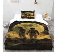 Astronauts Moon Bedding Set 3D Digital Printing Space Theme Duvet Cover Set Microfiber Comforter Cover Universal for All Seasons Pillowcase Single（135x200cm）