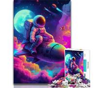Astronauts on Rocket JigsawPuzzle 1000 Pieces for Adults,Challenging To Complete But Fun And Humorous with Matching Poster And Trivia Sheet (50x75cm)