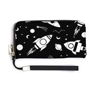 Astronauts, Planets, Spaceships and Stars Seamless Long Clutch Wallet, Long Handbag with Removable Wristlet Strap, PU Leather Zip Purse, Credit Pass Case Card-Holder for Men Women