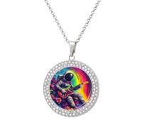 Astronauts Playing Guitar in Spacees Necklace for Women Adjustable Jewelry Pendant for Mom Wife Girlfriend Gifts Silver-style