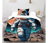 Astronauts Quilt Cover 3D Printed Outer Space Boys Girls Three-piece Set UltraSoft Microfiber Includes 2 Pillowcases ZipperClosure Single（135x200cm）