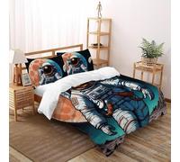 Astronauts Quilt Cover for Bedding 3D Printed Outer Space Boys Girls Three-piece Set Microfiber Includes 2 Pillowcases Invisible Zipper Double（200x200cm）