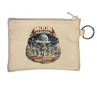 Astronauts Racing Towards The Finish Line Key Chain Coin Purse Beige