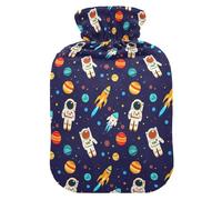 Astronauts Rocket Planet Pattern Hot Water Bottle with Velvet Cover Hot Water Bag for Pain Relief 1L, Neck Cramps Shoulders Pain Relief, Hot Cold Pack