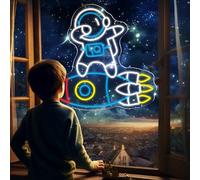 Astronauts & Rockets Neon Sign, Dimmable Spaceman LED Light for Wall Decor