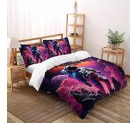 Astronauts Soft Bedding Duvet 3D Printed Outer Space Teens Three-piece Set UltraSoft Microfiber Includes 2 Pillowcases ZipperClosure King（220x240cm）