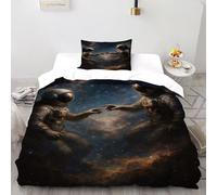 Astronauts Space Bedding Set 3D Digital Printing Space Theme Duvet Cover Set Pillowcase Microfiber Universal for All Seasons Single（135x200cm）