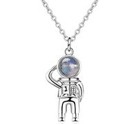 Astronauts Spaceman Universe Earth Moonstone Pendant Women Men Girls Boys Necklace