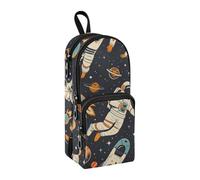Astronauts Spaceships and Planets Pencil Case, Big Capacity Pen Bag with Compartment Students Schoolbag Shape Stationery Organizer Pencil Pouch Marker Case for School Office Work