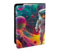 Astronauts Stand in The Sky in The Milky Way Printed Passport Holder,Travel Pu Leather Passport Cover Case Organiser for Men Women,6.5 Inch