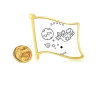 Astronauts Walk Planet Space Golden Metal Flag Lapel Pin Badge