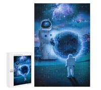 Astronauts with Earth in Garden - Wooden Art Puzzle, 1000 PCS, Creative Indoor Hobby - with A Decorative Finish