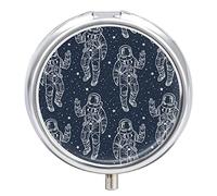 Astronauts with Stars Cosmic in Galaxy Space Nebula Dark Blue Style Iron Pill Box Case Organizer with Internal Separate Plastic Dividers, Travel Small Medicine Bag Holder Carrier Round Container