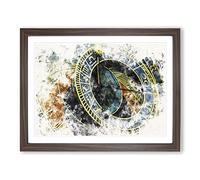 Astronomical Clock In Prague Watercolour Modern Framed Print | A2 Walnut Framed Wall Art | Ready to Hang | Modern Historical Picture | Living Room Bedroom Lounge Office