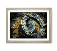 Astronomical Clock Prague Czech Republic No.1 Modern CB Framed Print | A3 Oak Framed Wall Art | Ready to Hang | Modern Nature Picture | Living Room Bedroom Lounge Office