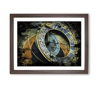 Astronomical Clock Prague Czech Republic No.1 Modern CB Framed Print | A4 Walnut Framed Wall Art | Ready to Hang | Modern Nature Picture | Living Room Bedroom Lounge Office