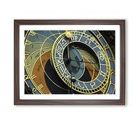 Astronomical Clock Prague Czech Republic No.1 Modern Framed Print | A2 Walnut Framed Wall Art | Ready to Hang | Modern Nature Picture | Living Room Bedroom Lounge Office