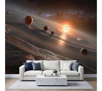 Astronomical Digital Rendering Wall Mural 350x256cm, Solar System Stars Planetary Orbits Kids Room Non-Woven Photo Wallpaper, Premium Art Print - Mural Wallpaper Decoration for Bedroom Living Roo