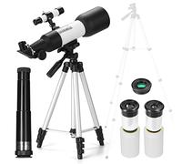 Astronomical Telescope with 5×20 Finderscope, 1.5X Barlow Lens, Metal Tripod, 70mm Lens, 400mm Focal Length, 18X-60X Magnification