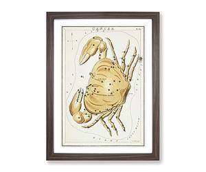 Astronomical Zodiac Chart Of The Cancer Constellation Vintage Framed Wall Art Print, Ready to Hang Picture for Living Room Bedroom Home Office Décor, Walnut A4 (34 x 25 cm)