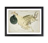 Astronomical Zodiac Chart Of The Capricorn Constellation Vintage Framed Print | A3 Black Framed Wall Art | Ready to Hang | Classic Fantasy Picture | Living Room Bedroom Lounge Office