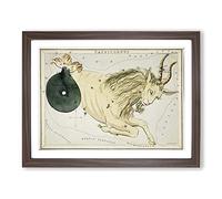 Astronomical Zodiac Chart Of The Capricorn Constellation Vintage Framed Print | A3 Walnut Framed Wall Art | Ready to Hang | Classic Fantasy Picture | Living Room Bedroom Lounge Office