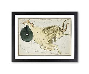 Astronomical Zodiac Chart Of The Capricorn Constellation Vintage Framed Print | A4 Black Framed Wall Art | Ready to Hang | Classic Fantasy Picture | Living Room Bedroom Lounge Office