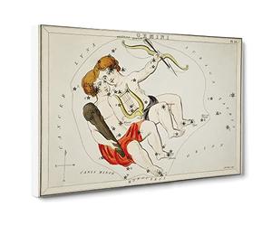 Astronomical Zodiac Chart Of The Gemini Constellation Vintage Canvas Wall Art Print Ready to Hang, Framed Picture for Living Room Bedroom Home Office Décor, 20x14 Inch (50x35 cm)