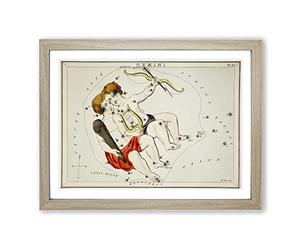 Astronomical Zodiac Chart Of The Gemini Constellation Vintage Framed Print | A4 Oak Framed Wall Art | Ready to Hang | Classic Fantasy Picture | Living Room Bedroom Lounge Office
