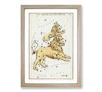 Astronomical Zodiac Chart of The Leo Constellation Framed Print | A2 Oak Framed Wall Art | Ready to Hang | Modern Fantasy Picture | Living Room Bedroom Lounge Office