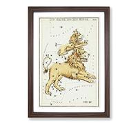 Astronomical Zodiac Chart of The Leo Constellation Framed Print | A2 Walnut Framed Wall Art | Ready to Hang | Modern Fantasy Picture | Living Room Bedroom Lounge Office