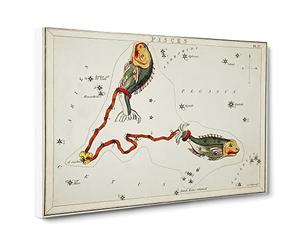 Astronomical Zodiac Chart Of The Pisces Constellation Canvas Print | Gallery Wrapped 30mm Frame Wall Art | 20x14 inches | Ready to Hang | Retro Picture | Living Room Bedroom Lounge Office