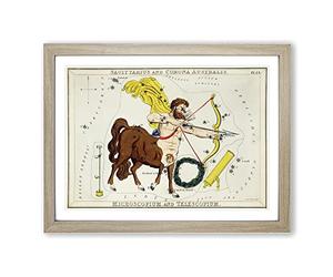 Astronomical Zodiac Chart Of The Sagittarius Constellation Vintage Framed Print | A4 Oak Framed Wall Art | Ready to Hang | Classic Fantasy Picture | Living Room Bedroom Lounge Office