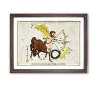 Astronomical Zodiac Chart Of The Sagittarius Constellation Vintage Framed Print | A4 Walnut Framed Wall Art | Ready to Hang | Classic Fantasy Picture | Living Room Bedroom Lounge Office