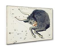 Astronomical Zodiac Chart Of The Taurus Constellation Canvas Print | Gallery Wrapped 30mm Frame Wall Art | 24x16 inches | Ready to Hang | Retro Picture | Living Room Bedroom Lounge Office