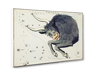 Astronomical Zodiac Chart Of The Taurus Constellation Canvas Print | Gallery Wrapped 30mm Frame Wall Art | 30x20 inches | Ready to Hang | Retro Picture | Living Room Bedroom Lounge Office