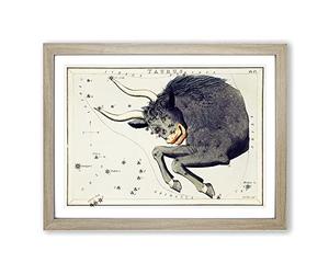 Astronomical Zodiac Chart Of The Taurus Constellation Vintage Framed Print | A2 Oak Framed Wall Art | Ready to Hang | Classic Fantasy Picture | Living Room Bedroom Lounge Office