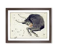 Astronomical Zodiac Chart Of The Taurus Constellation Vintage Framed Print | A3 Walnut Framed Wall Art | Ready to Hang | Classic Fantasy Picture | Living Room Bedroom Lounge Office