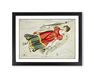 Astronomical Zodiac Chart Of The Virgo Constellation Vintage Framed Print | A4 Black Framed Wall Art | Ready to Hang | Classic Fantasy Picture | Living Room Bedroom Lounge Office